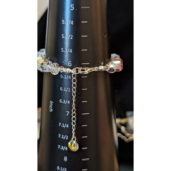 925 Sterling Aurora Borealis Cube Crystal Bracelet - Picture 6 of 8